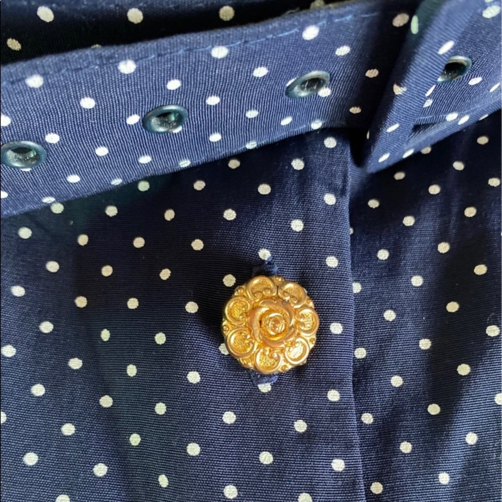 1980s Rayon Belted Dress Shoulder Pads Button front polka dots - Picture 5 of 5